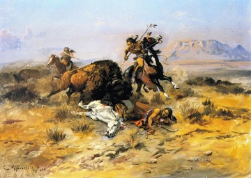 Amérindien œuvres - Buffalo Hunt 1898 Charles Marion Russell Amérindiens